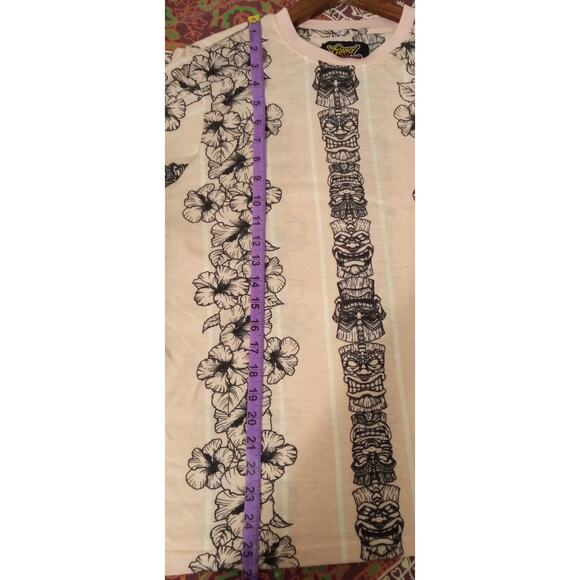 Good Vibes by Drill Clothing Co Hawaiian Tiki Hibiscus Pink Graphic T Shirt SZ L - Picture 6 of 6